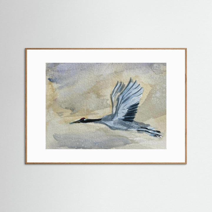 Great Blue Heron in Flight Watercolor Wall Art Decor - Framed Options