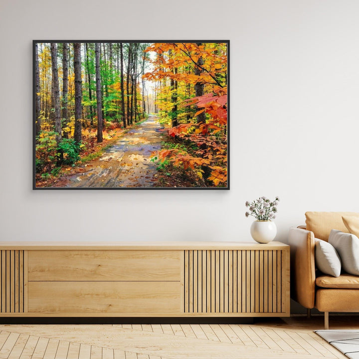 "Colors of Bromont" Tranquil Pathway Through Fall Foliage - Canvas Art Print Framed Options