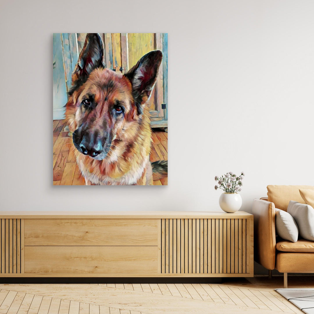 "Loyal Gaze" German Shepherd Watercolor Wall Art - Canvas Framed Options