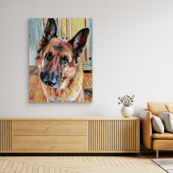 "Loyal Gaze" German Shepherd Watercolor Wall Art - Canvas Framed Options