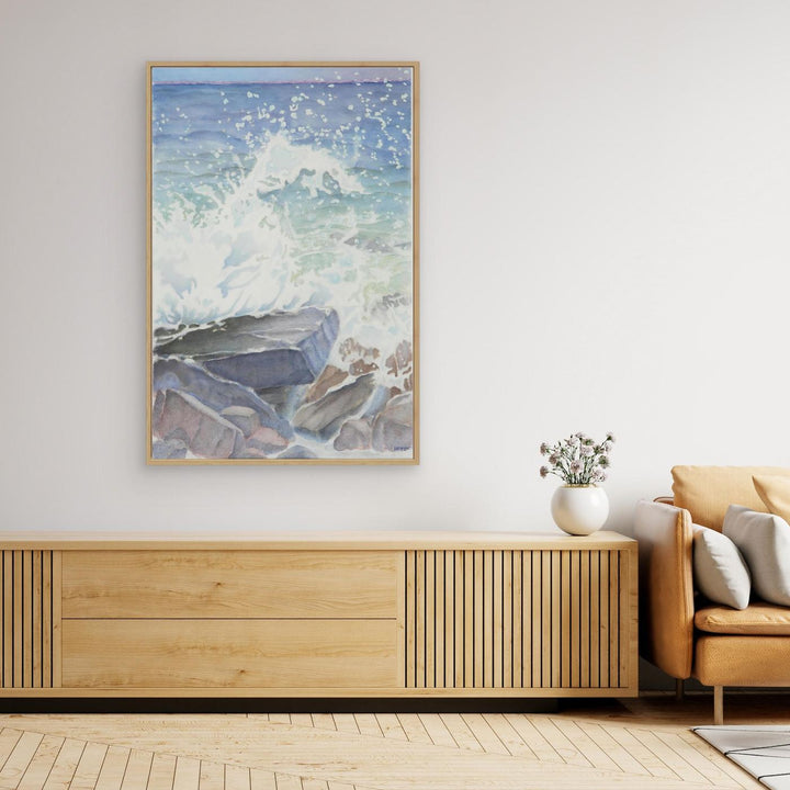"Euphoria" Blissful Cascading Waves Oceanic Watercolor - Large Format Canvas Framed Options