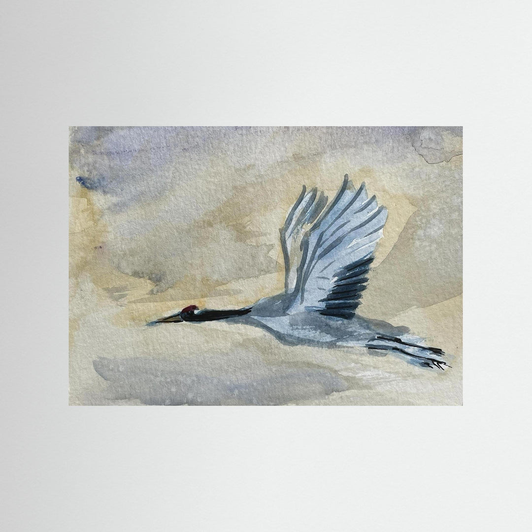 Great Blue Heron in Flight Watercolor Wall Art Decor - Framed Options