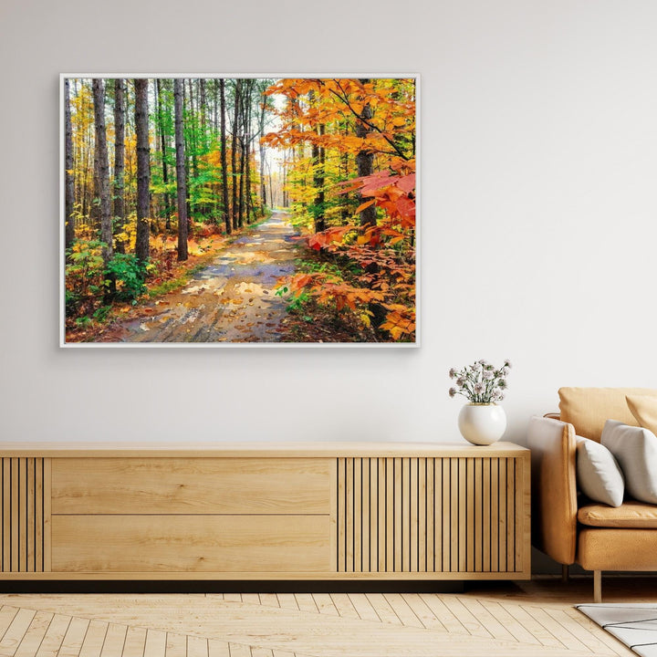 "Colors of Bromont" Tranquil Pathway Through Fall Foliage - Canvas Art Print Framed Options