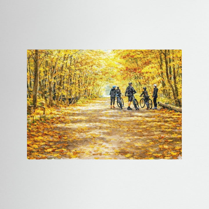 "Golden Trail Pause" Autumn Cycling Art Print - Framed Options