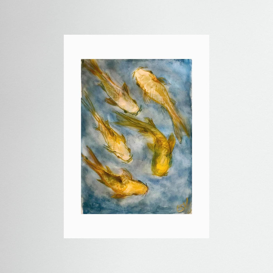 Swirling Koi Fish Watercolor Art Print - Framed Options
