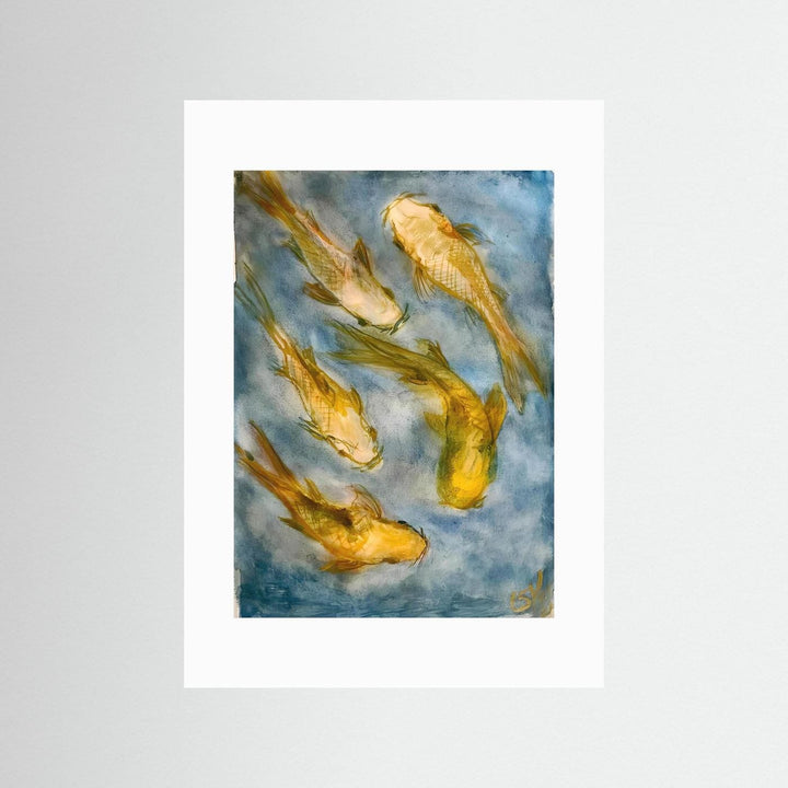 Swirling Koi Fish Watercolor Art Print - Framed Options