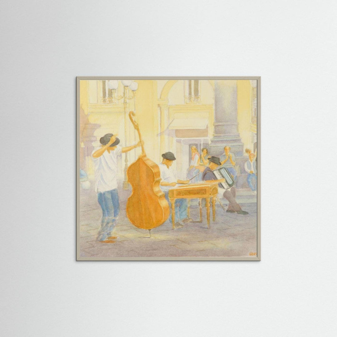 "Under the Column of Abundance" Vibrant Street Performance Watercolor Art Print - Framed Options