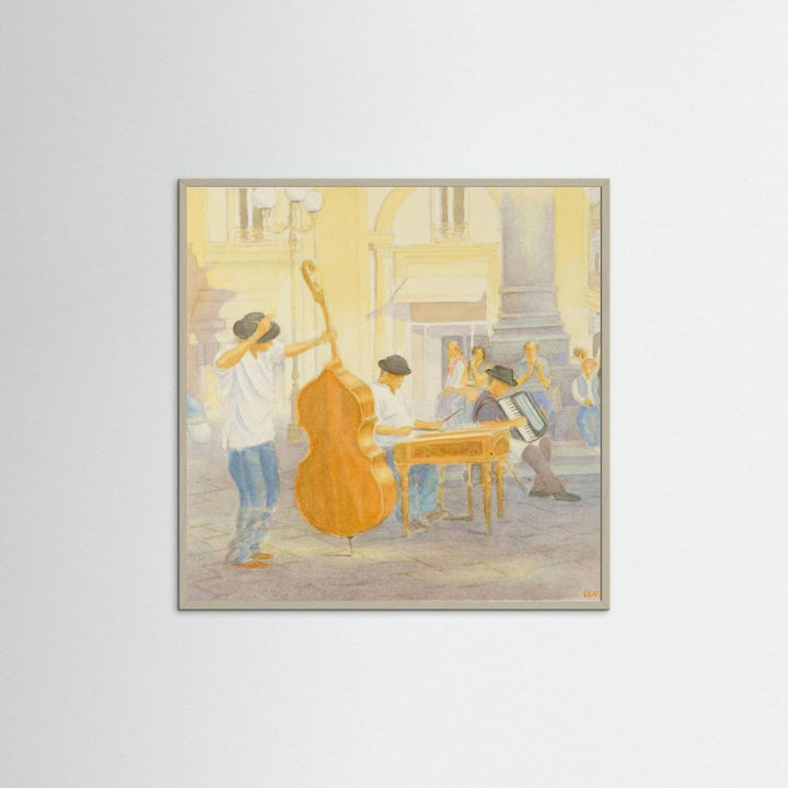 "Under the Column of Abundance" Vibrant Street Performance Watercolor Art Print - Framed Options