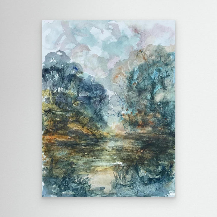 At the Lake Watercolor Landscape - Canvas Print Framed Options