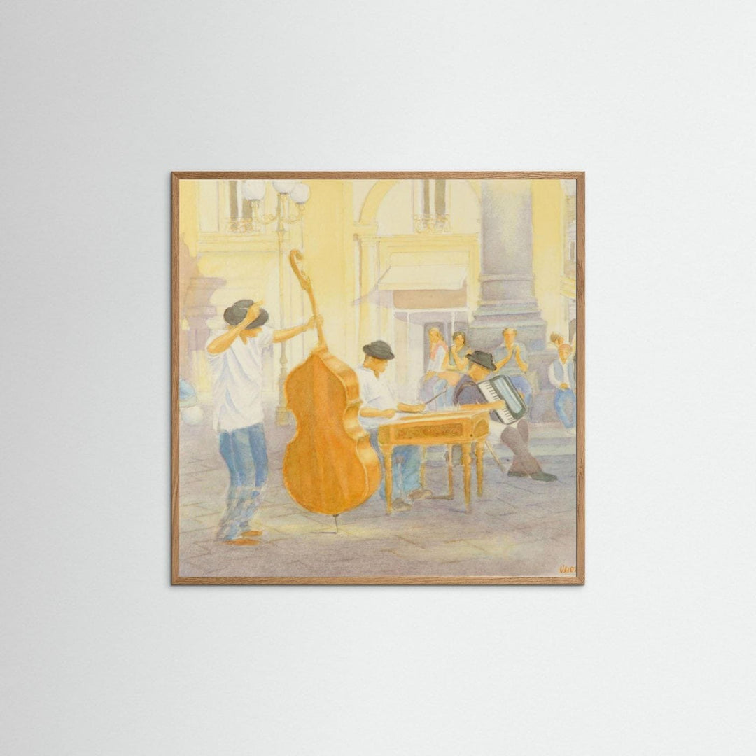 "Under the Column of Abundance" Vibrant Street Performance Watercolor Art Print - Framed Options