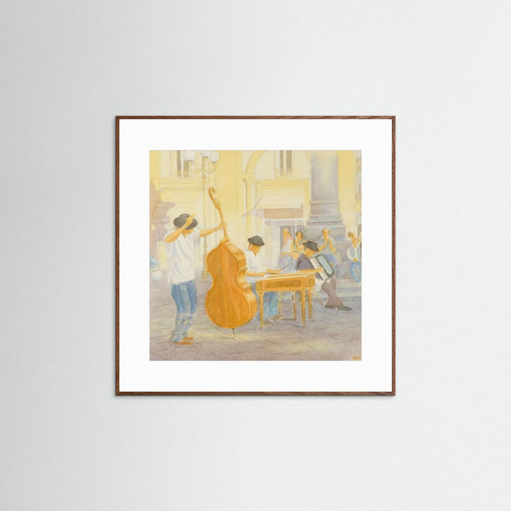 "Under the Column of Abundance" Vibrant Street Performance Watercolor Art Print - Framed Options