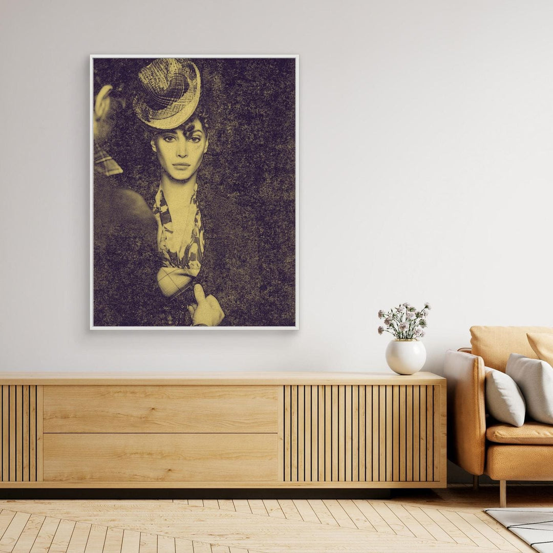Vintage Chic Portrait Woman in Hat Duotone - Canvas Art Print Framed Options