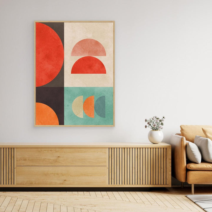 Retro Bauhaus Geometric Circles Canvas Wall Art - Framed Options