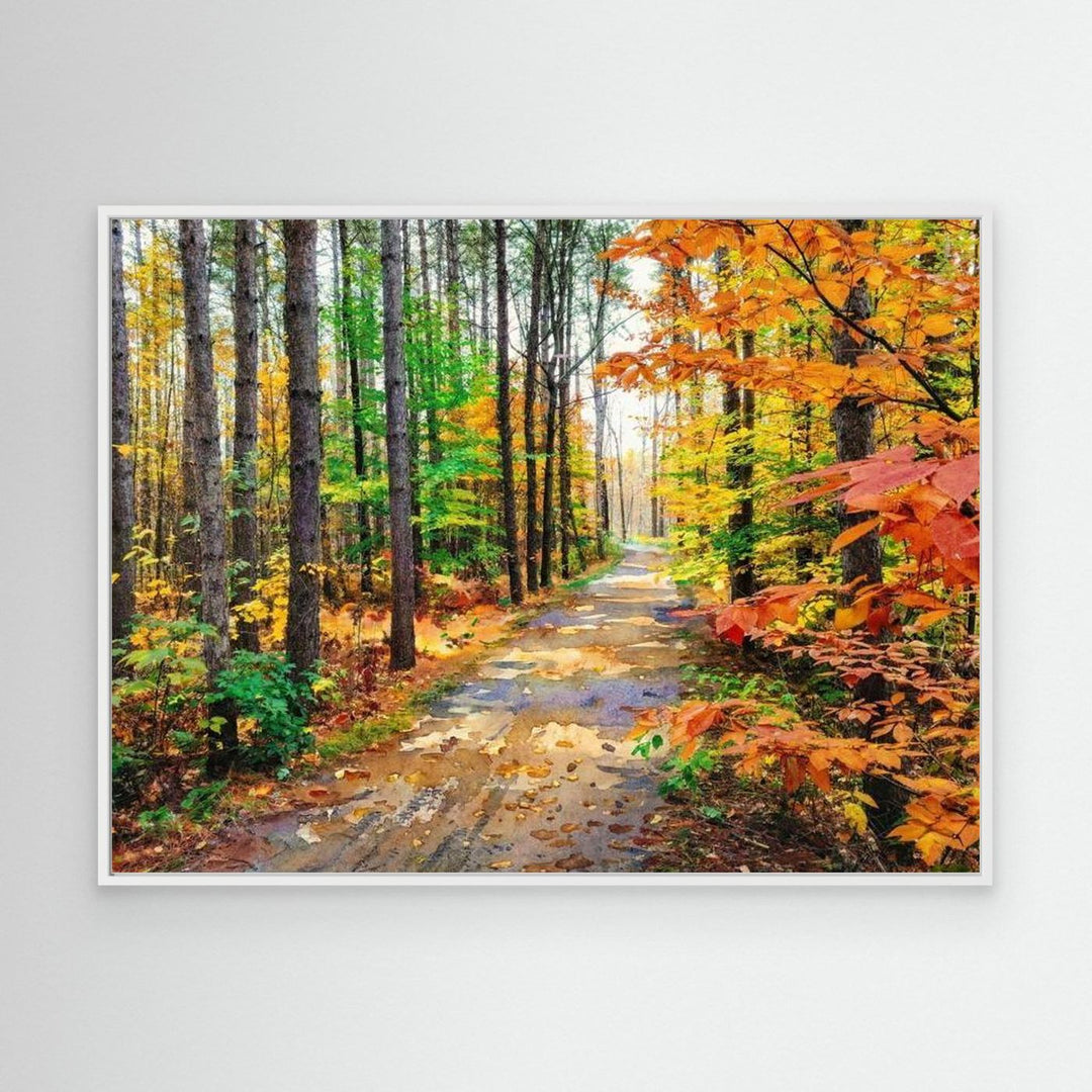"Colors of Bromont" Tranquil Pathway Through Fall Foliage - Canvas Art Print Framed Options