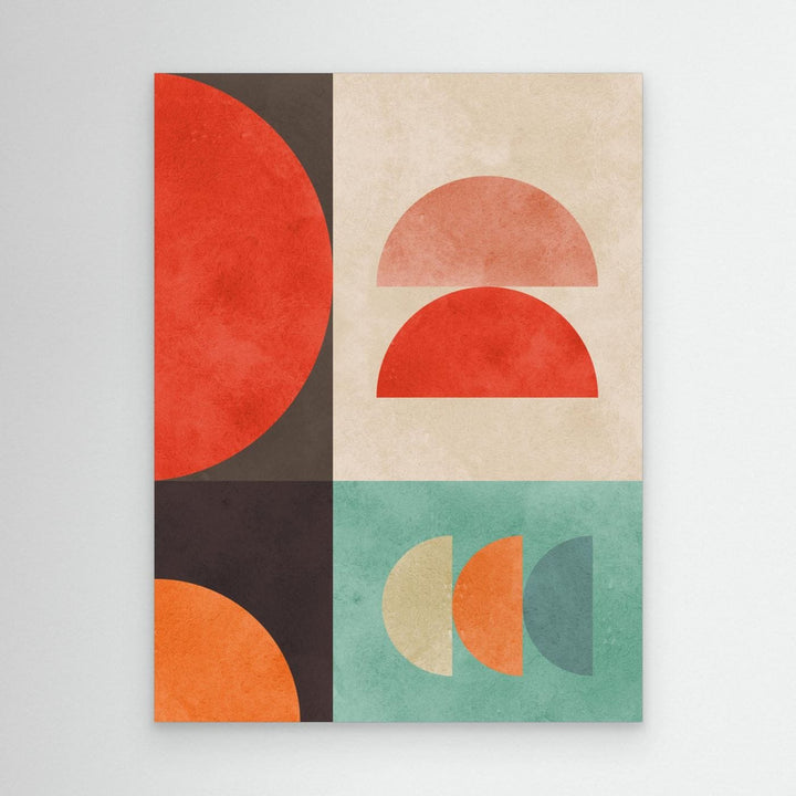 Retro Bauhaus Geometric Circles Canvas Wall Art - Framed Options