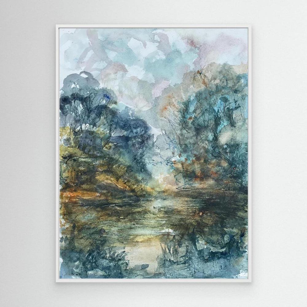 At the Lake Watercolor Landscape - Canvas Print Framed Options