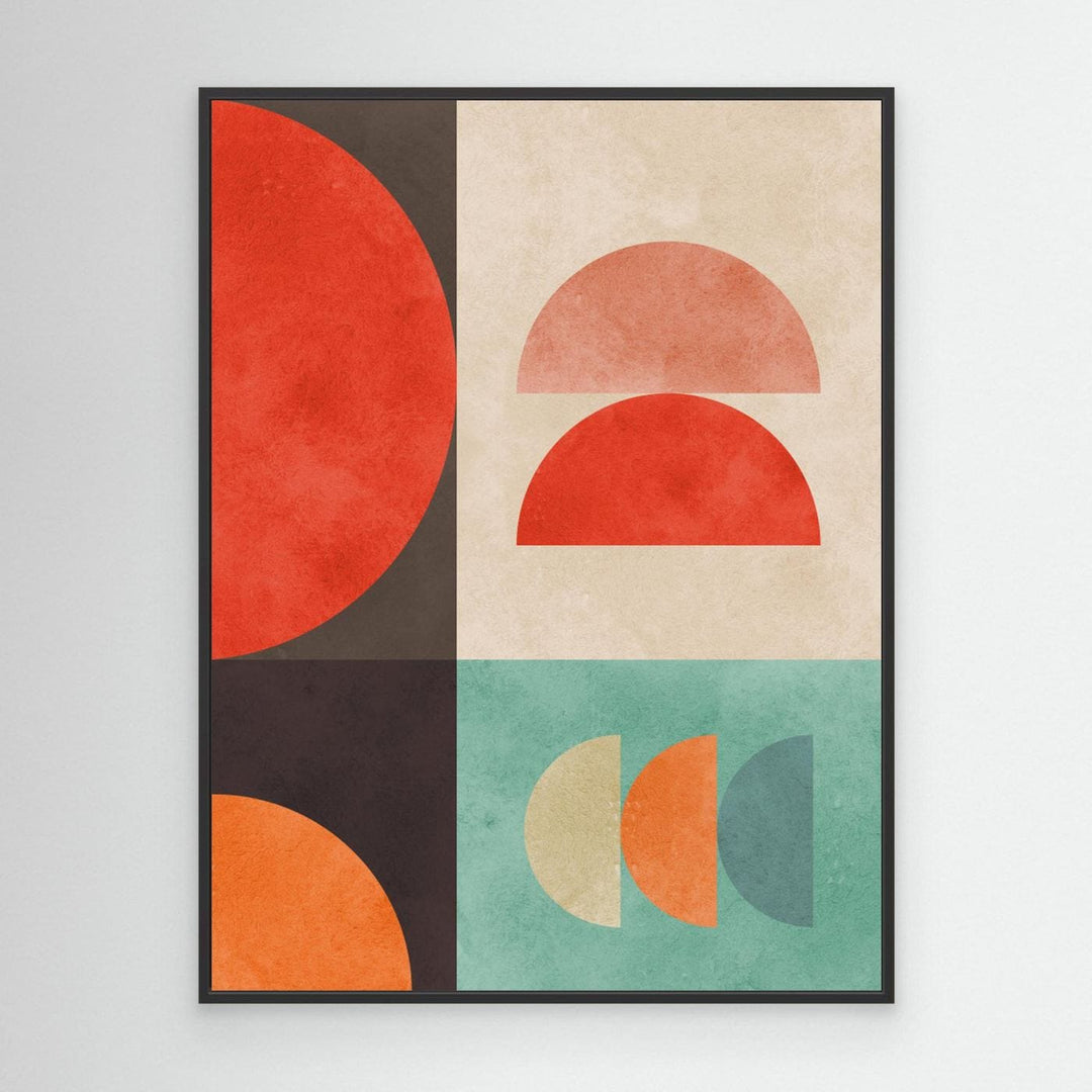 Retro Bauhaus Geometric Circles Canvas Wall Art - Framed Options