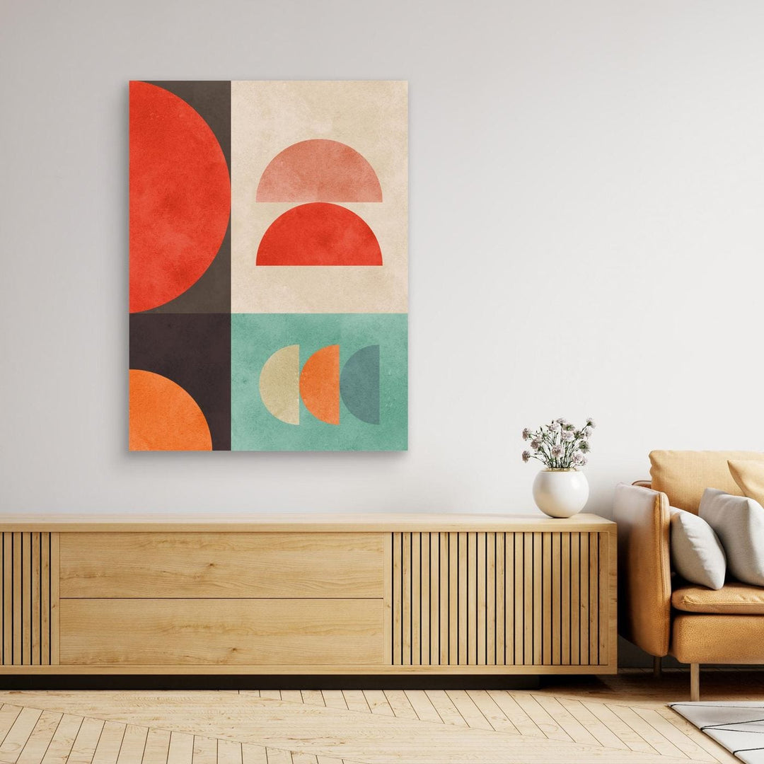 Retro Bauhaus Geometric Circles Canvas Wall Art - Framed Options