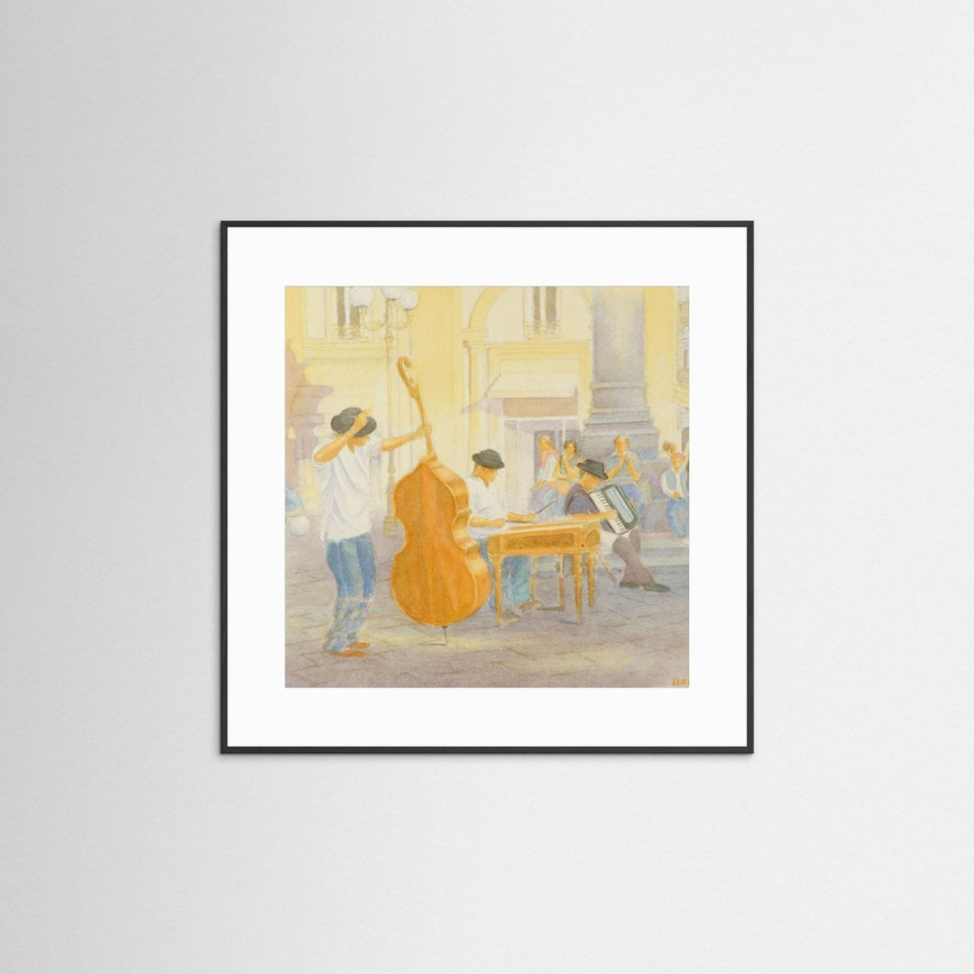 "Under the Column of Abundance" Vibrant Street Performance Watercolor Art Print - Framed Options