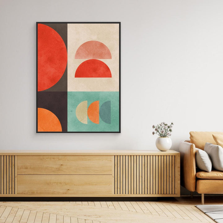 Retro Bauhaus Geometric Circles Canvas Wall Art - Framed Options