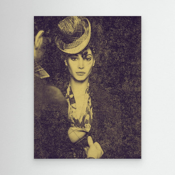 Vintage Chic Portrait Woman in Hat Duotone - Canvas Art Print Framed Options
