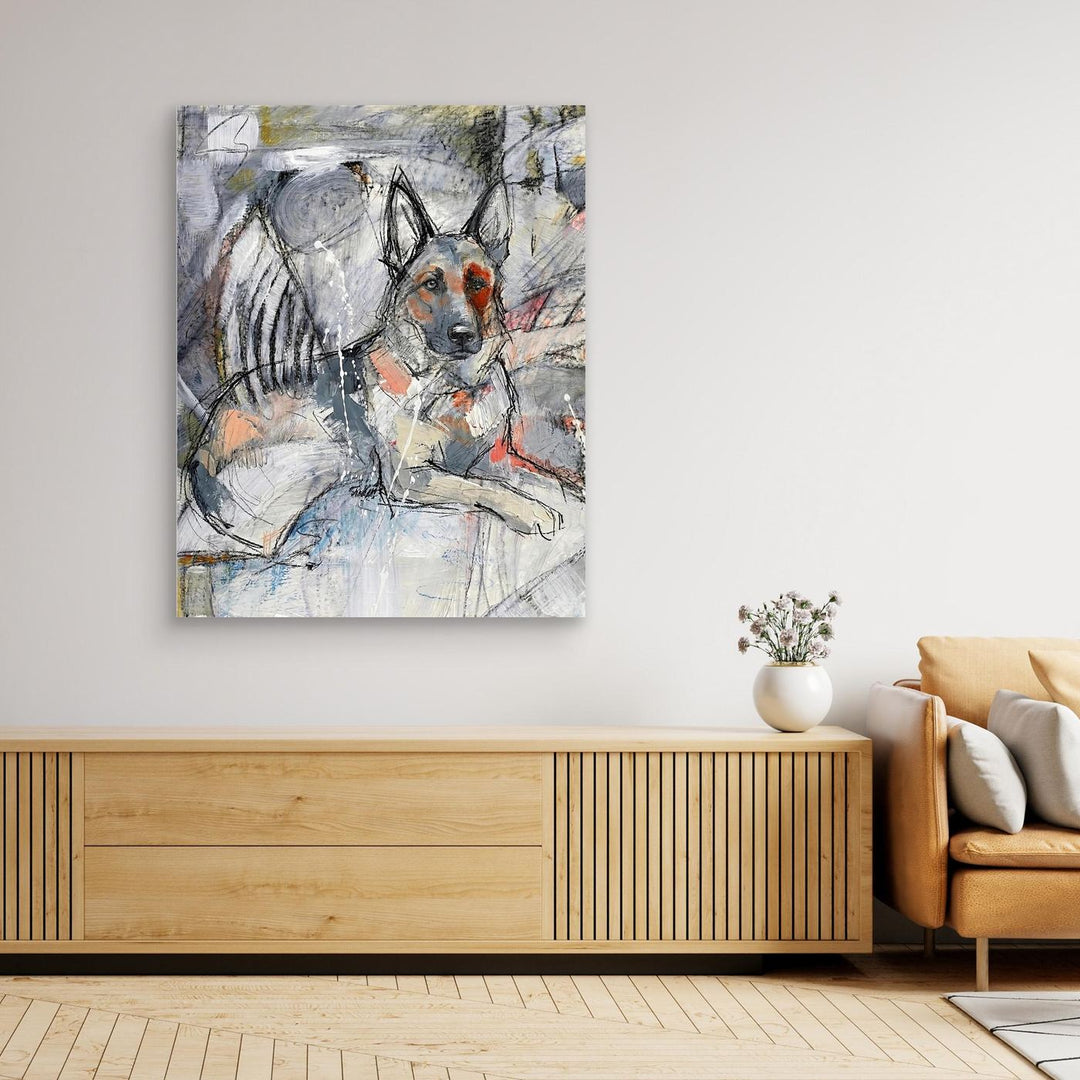 Abstract German Shepherd Portrait Mixed Media Dog Art - Canvas Framed Options