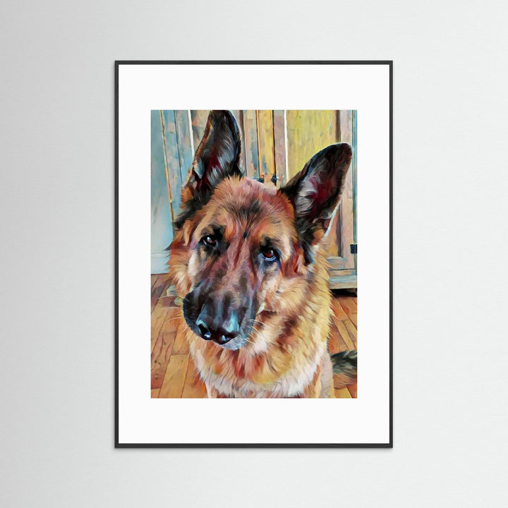 "Loyal Gaze" German Shepherd Watercolor Wall Art - Framed Options