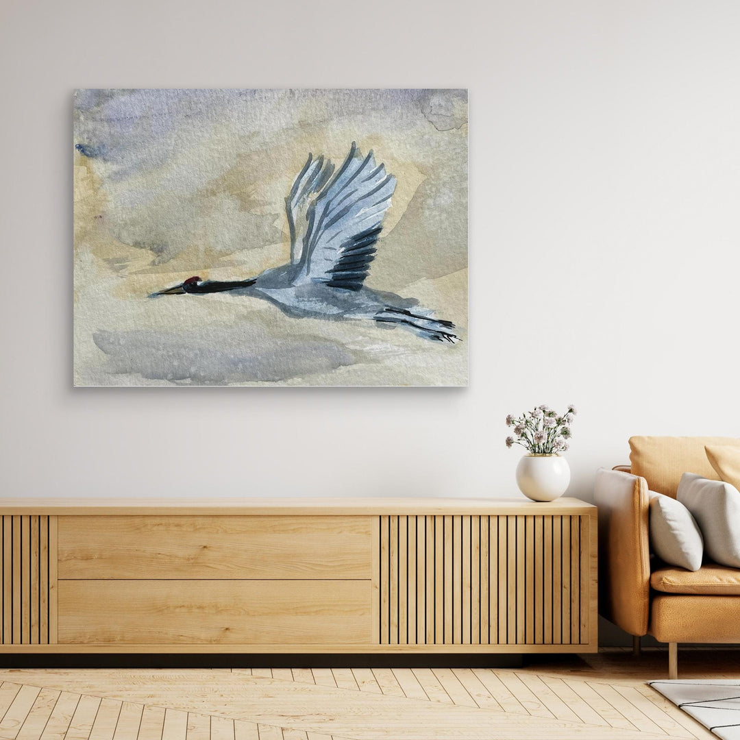 Great Blue Heron in Flight Watercolor Wall Art Decor - Canvas Framed Options