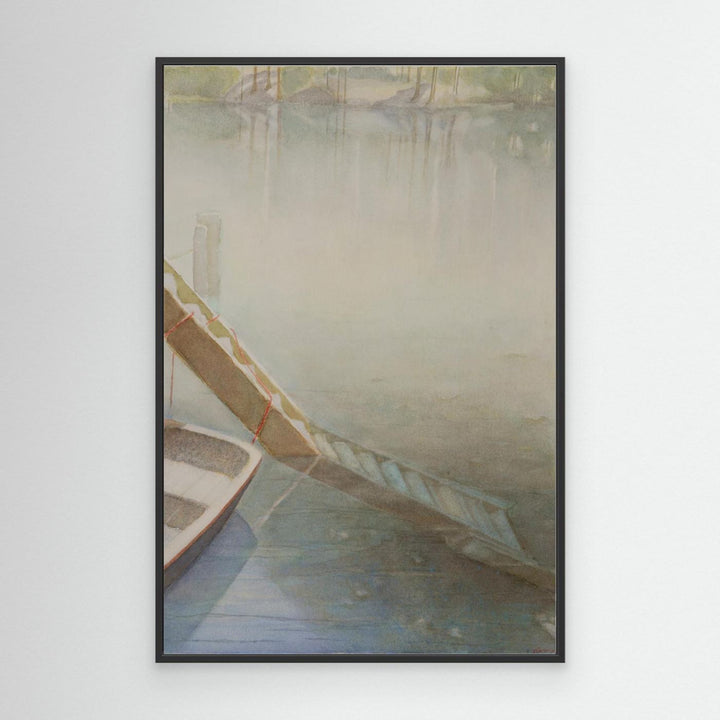 "Fog on the Lake" Peaceful Watercolor - Large Format Canvas Framed Options