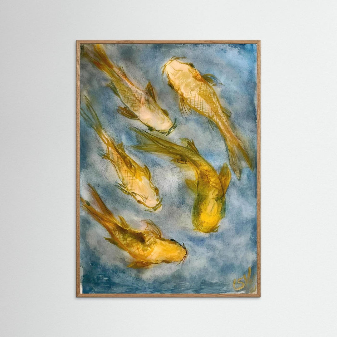 Swirling Koi Fish Watercolor Art Print - Framed Options