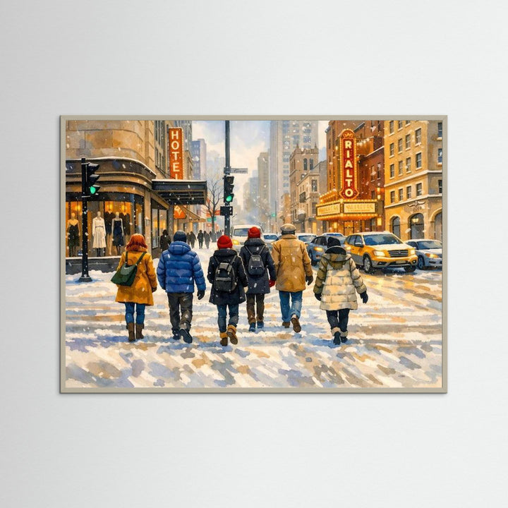"Golden Age" Broadway-inspired winter street scene