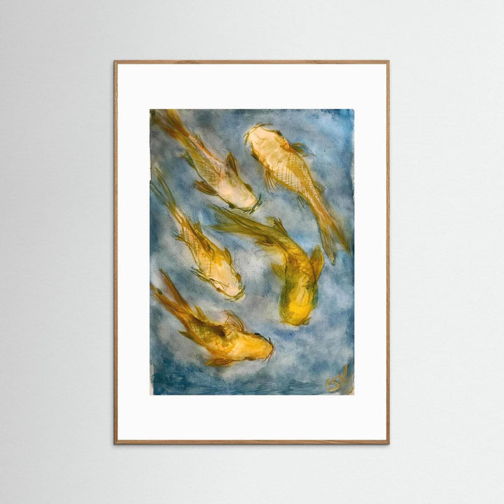 Swirling Koi Fish Watercolor Art Print - Framed Options