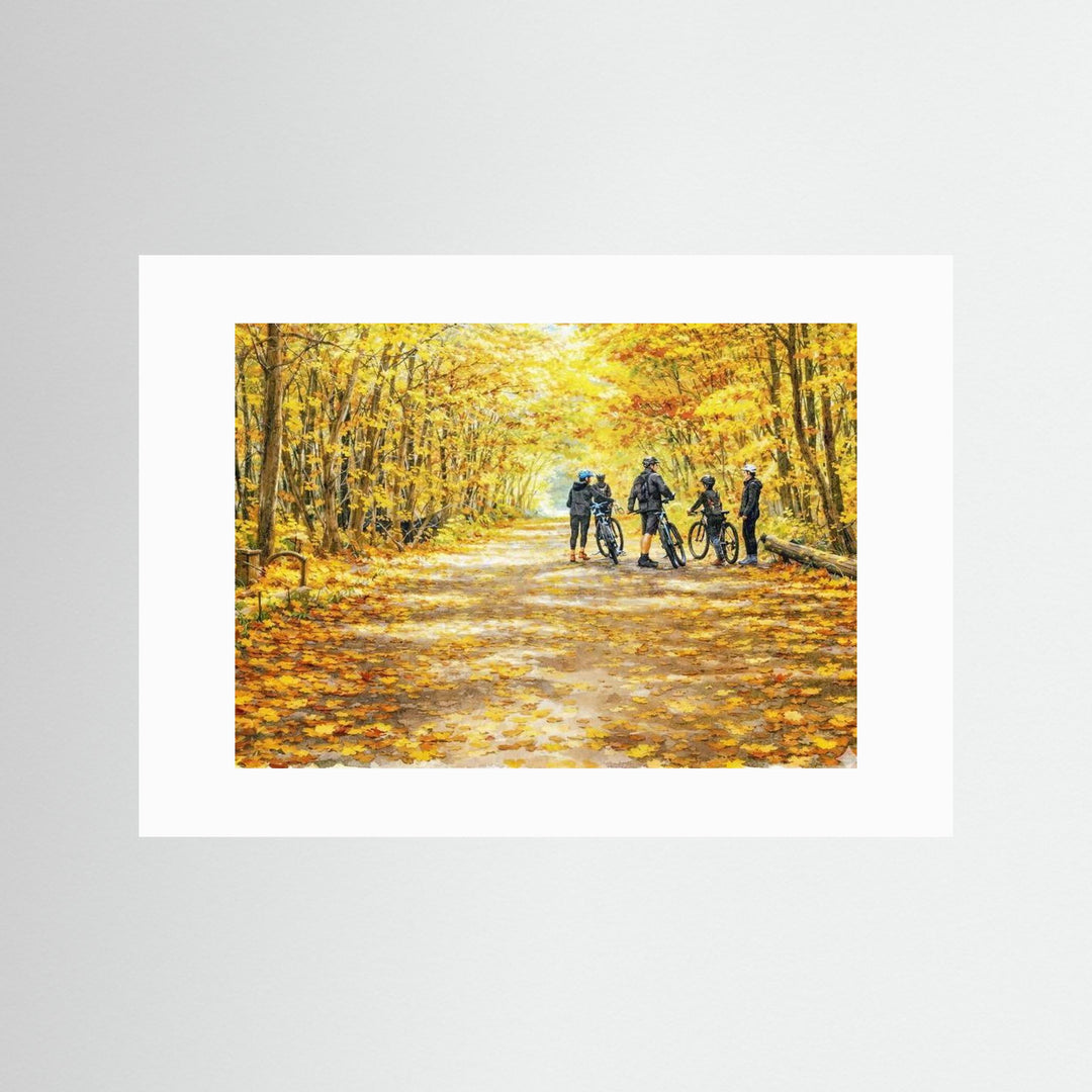 "Golden Trail Pause" Autumn Cycling Art Print - Framed Options