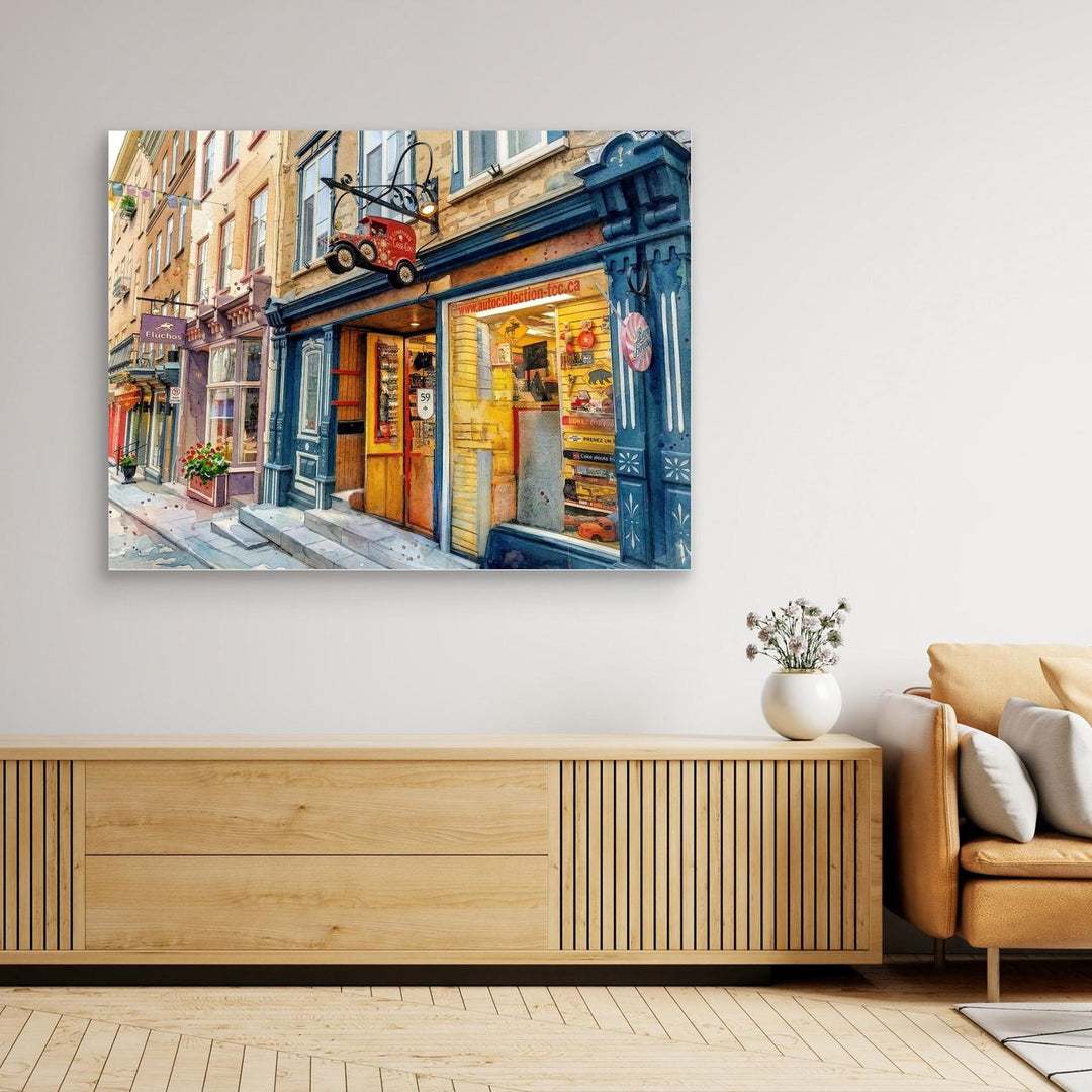 Colorful Street Vistas of Old Quebec - Canvas Art Print Framed Options