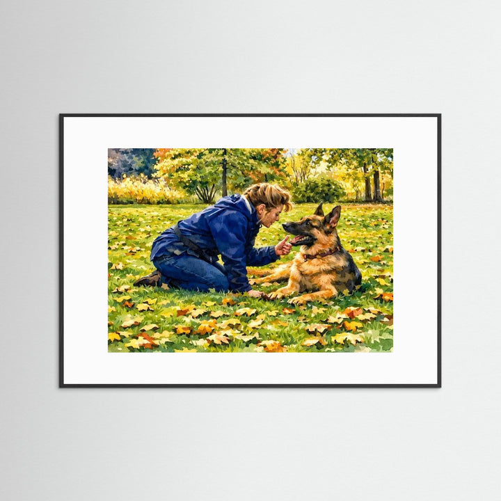 Autumn Moment with Beloved German Shepherd - Fine Art Framed Options