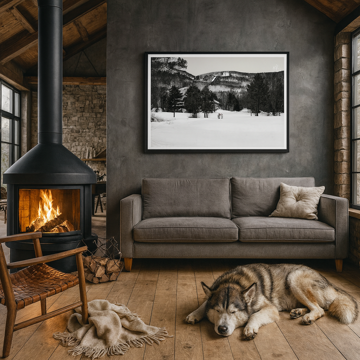 Winter Stroll on the Golf du Vieux Village - Premium Matte Framed Art Print