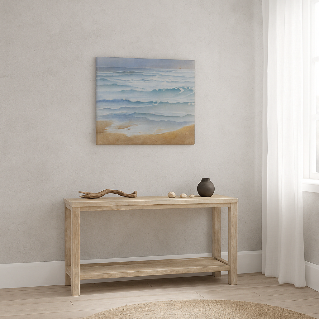 Serenity by the Shore: A Tranquil Watercolor Beachscape by Veronique Semple - Watercolor landscape print for home decor
