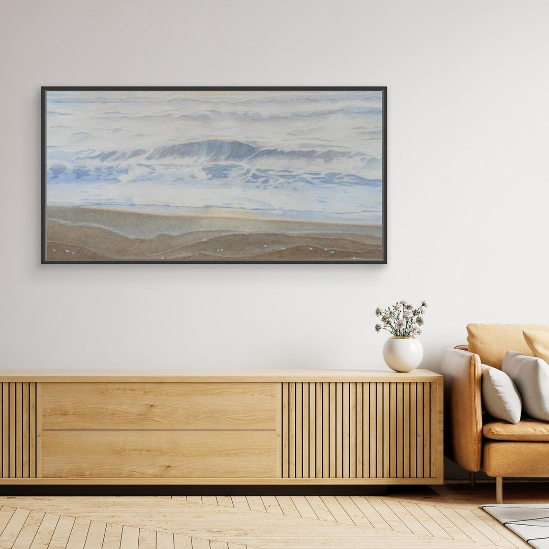 "February" Serene Coastal Watercolor Art Print - Large Format Canvas Framed Options