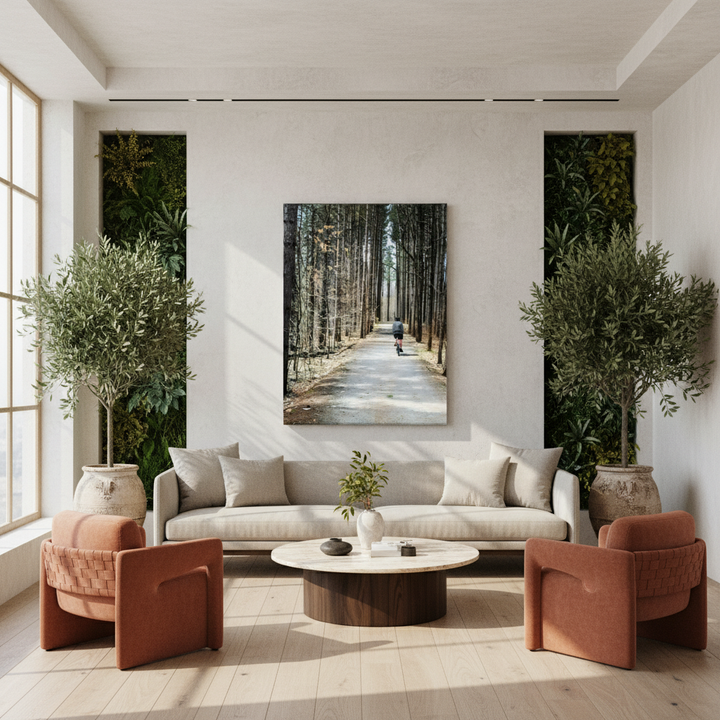 « Le chemin à suivre » : Faire du vélo dans les bois – Impression sur toile