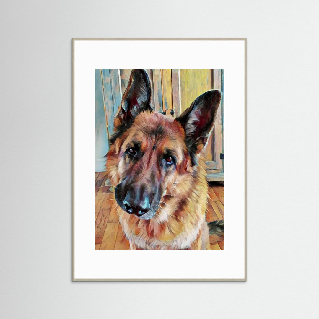 "Loyal Gaze" German Shepherd Watercolor Wall Art - Framed Options