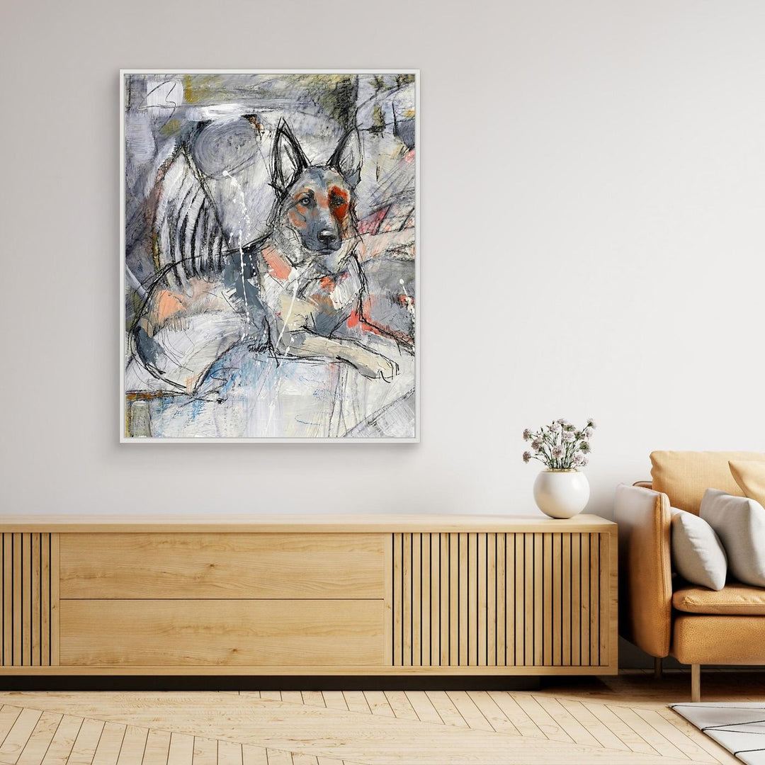 Abstract German Shepherd Portrait Mixed Media Dog Art - Canvas Framed Options