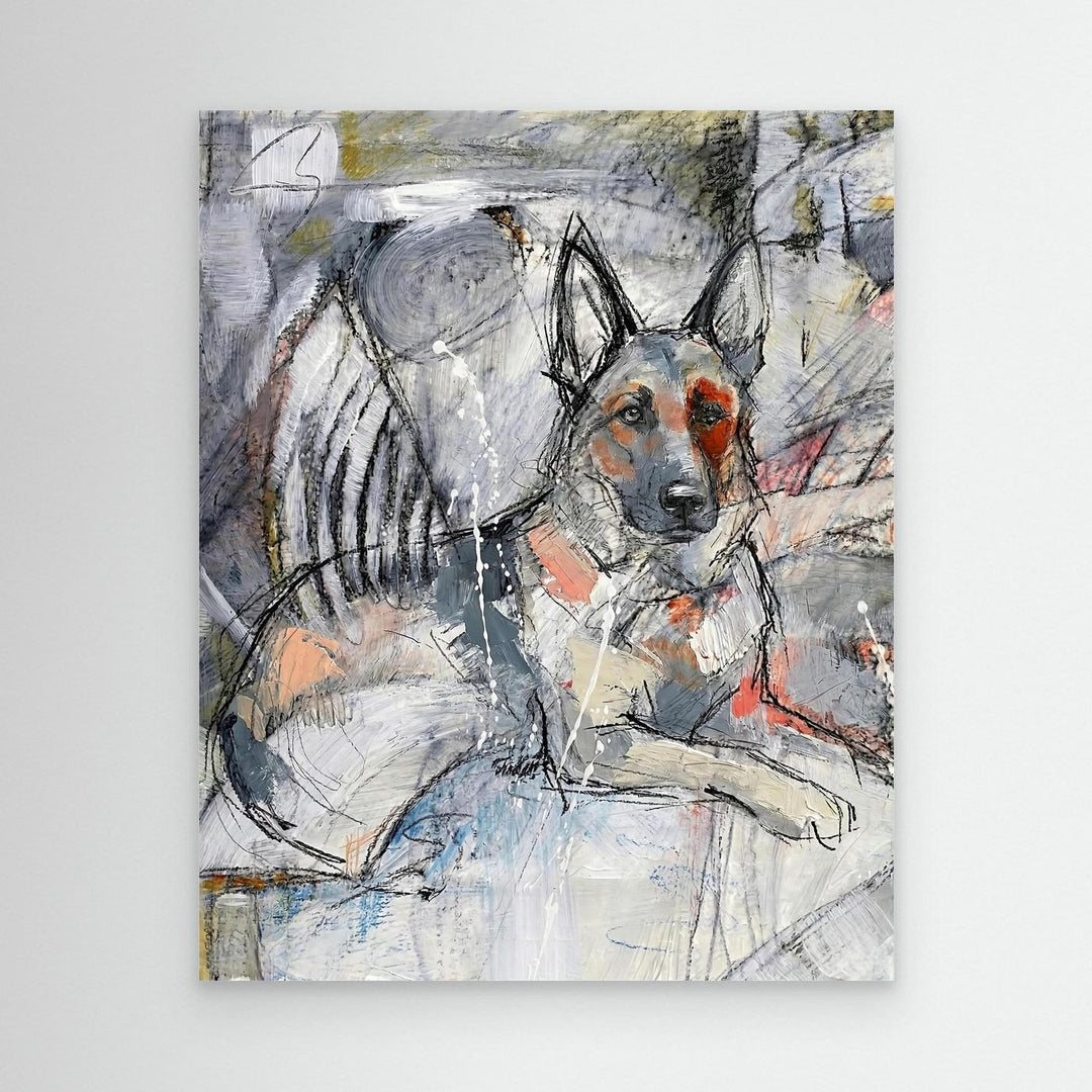 Abstract German Shepherd Portrait Mixed Media Dog Art - Canvas Framed Options
