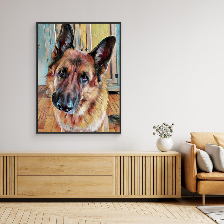 "Loyal Gaze" German Shepherd Watercolor Wall Art - Canvas Framed Options