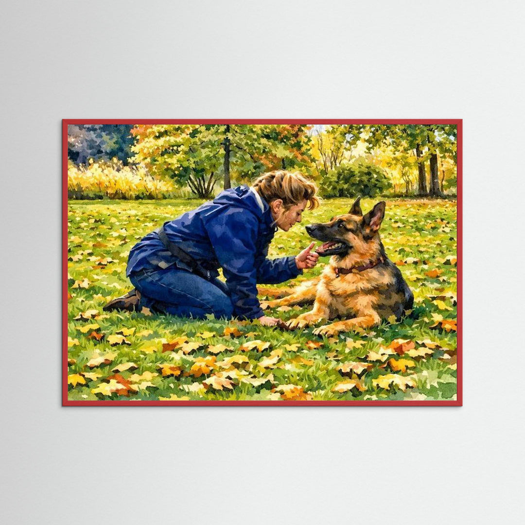 Autumn Moment with Beloved German Shepherd - Fine Art Framed Options