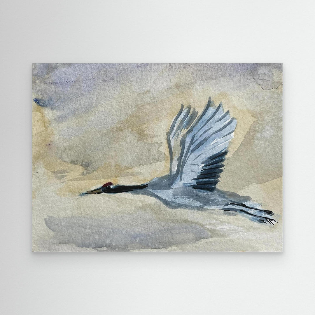 Great Blue Heron in Flight Watercolor Wall Art Decor - Canvas Framed Options