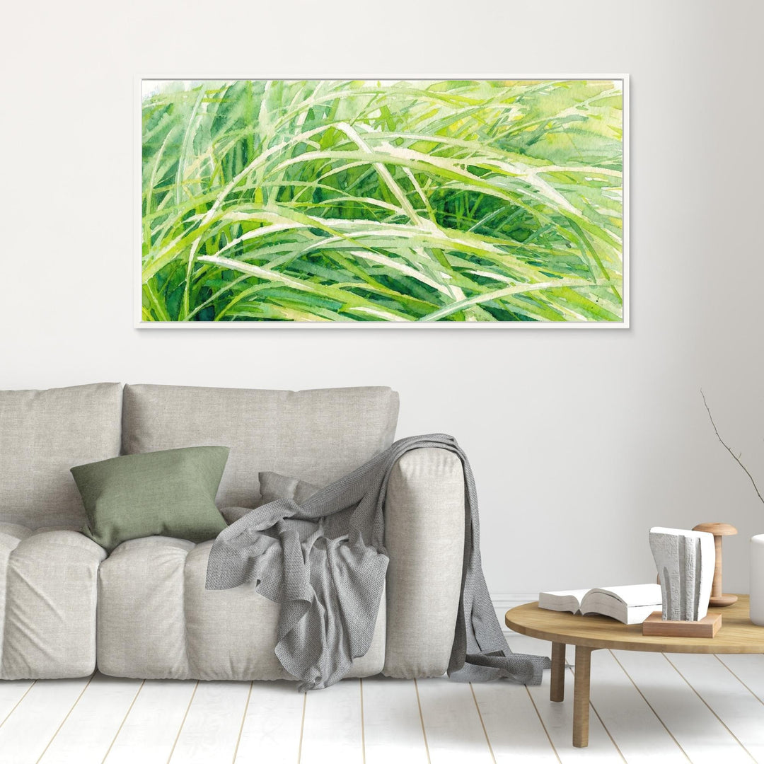Vibrant Green Watercolor Nature Art - Canvas Framed Options
