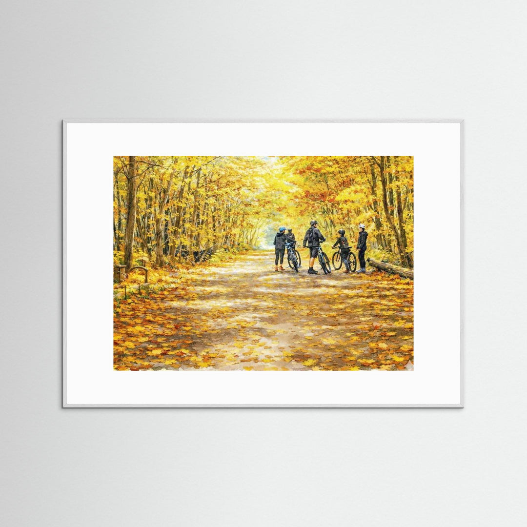 "Golden Trail Pause" Autumn Cycling Art Print - Framed Options