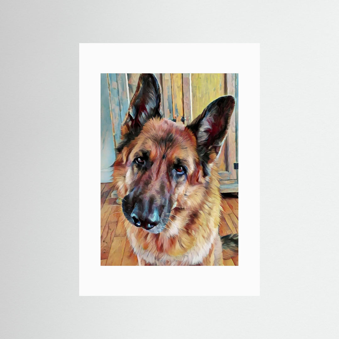 "Loyal Gaze" German Shepherd Watercolor Wall Art - Framed Options