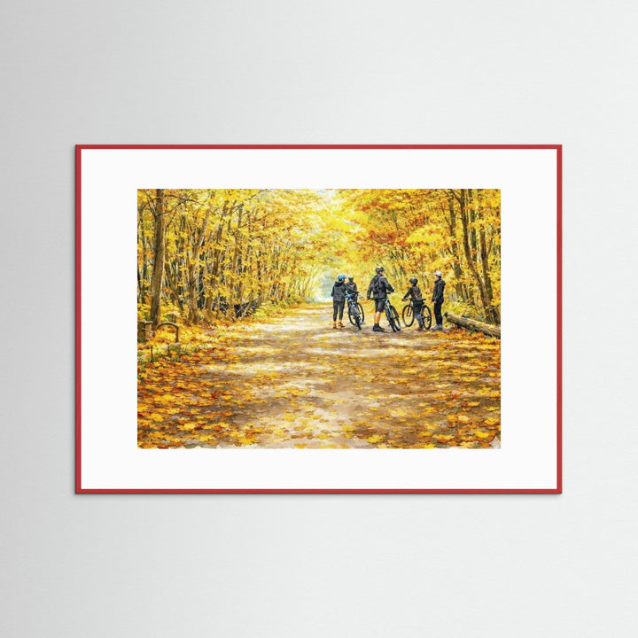 "Golden Trail Pause" Autumn Cycling Art Print - Framed Options