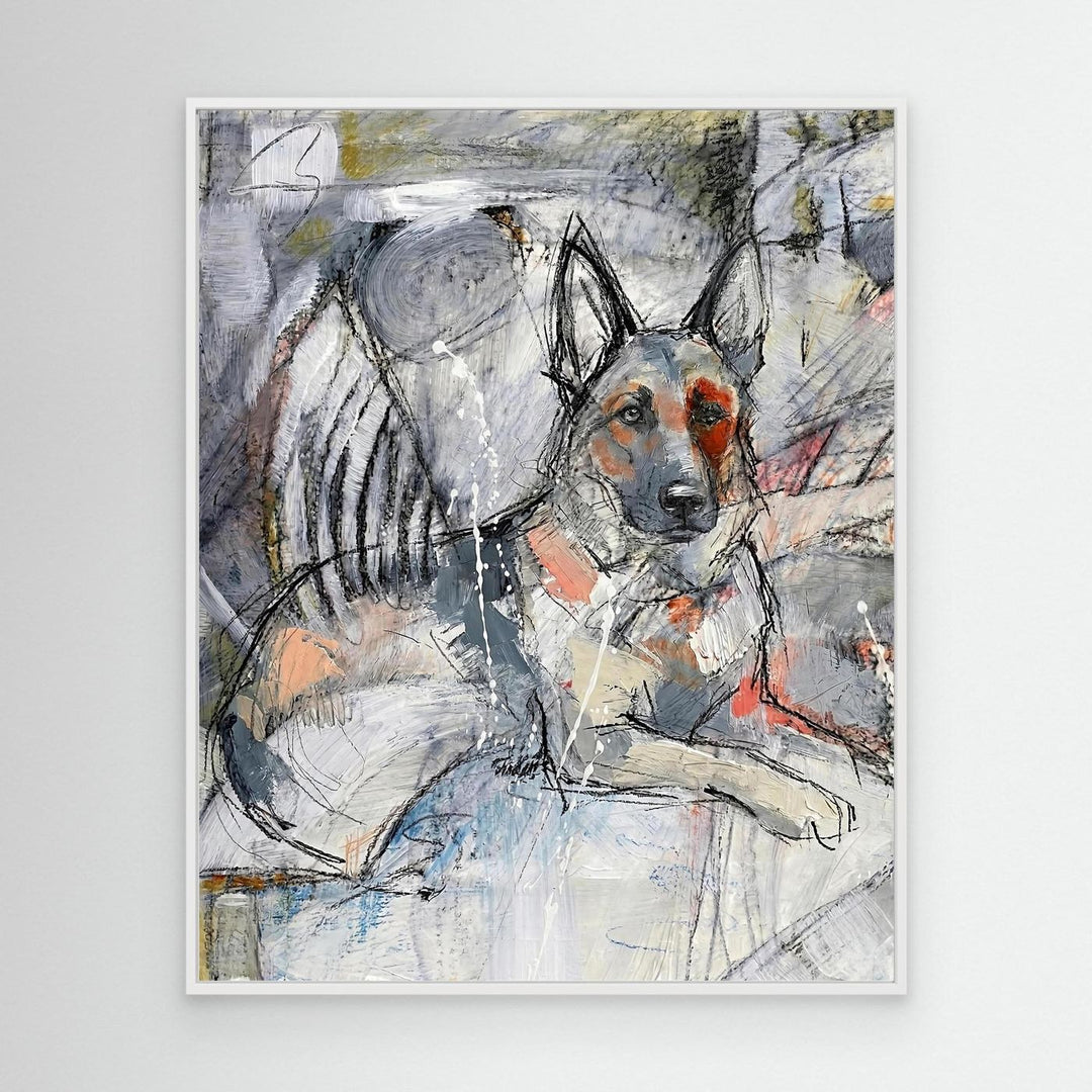 Abstract German Shepherd Portrait Mixed Media Dog Art - Canvas Framed Options